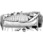 Vektör küçük resim yatak hata üzerinde uyuyan adam